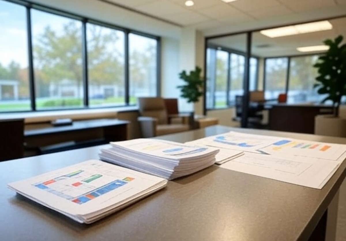 Bowling Green bookkeeping office showing stacks of paperwork and bookkeeper records.